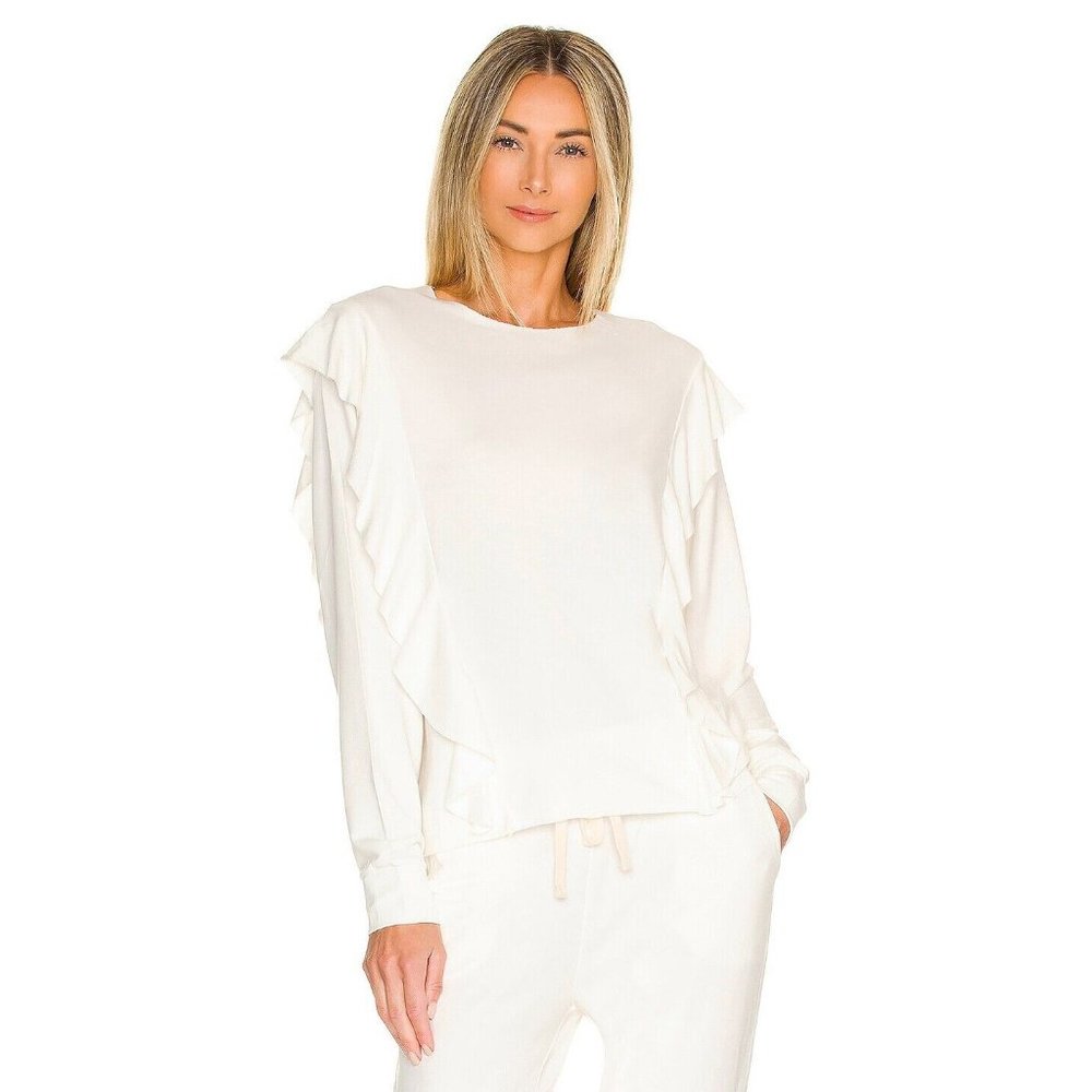 Stripe & Stare Front Ruffle Sweatshirt Cloud